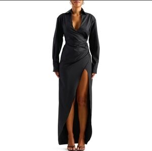 Naked Wardrobe Long Sleeve Faux Wrap Black Dress Sz L